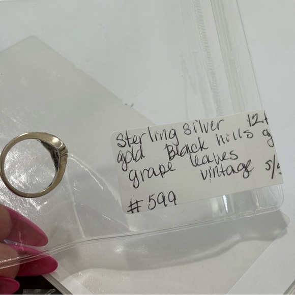 Sterling silver and 12 Kt rose gold grape leaves vintage ring - Picture 3 of 8